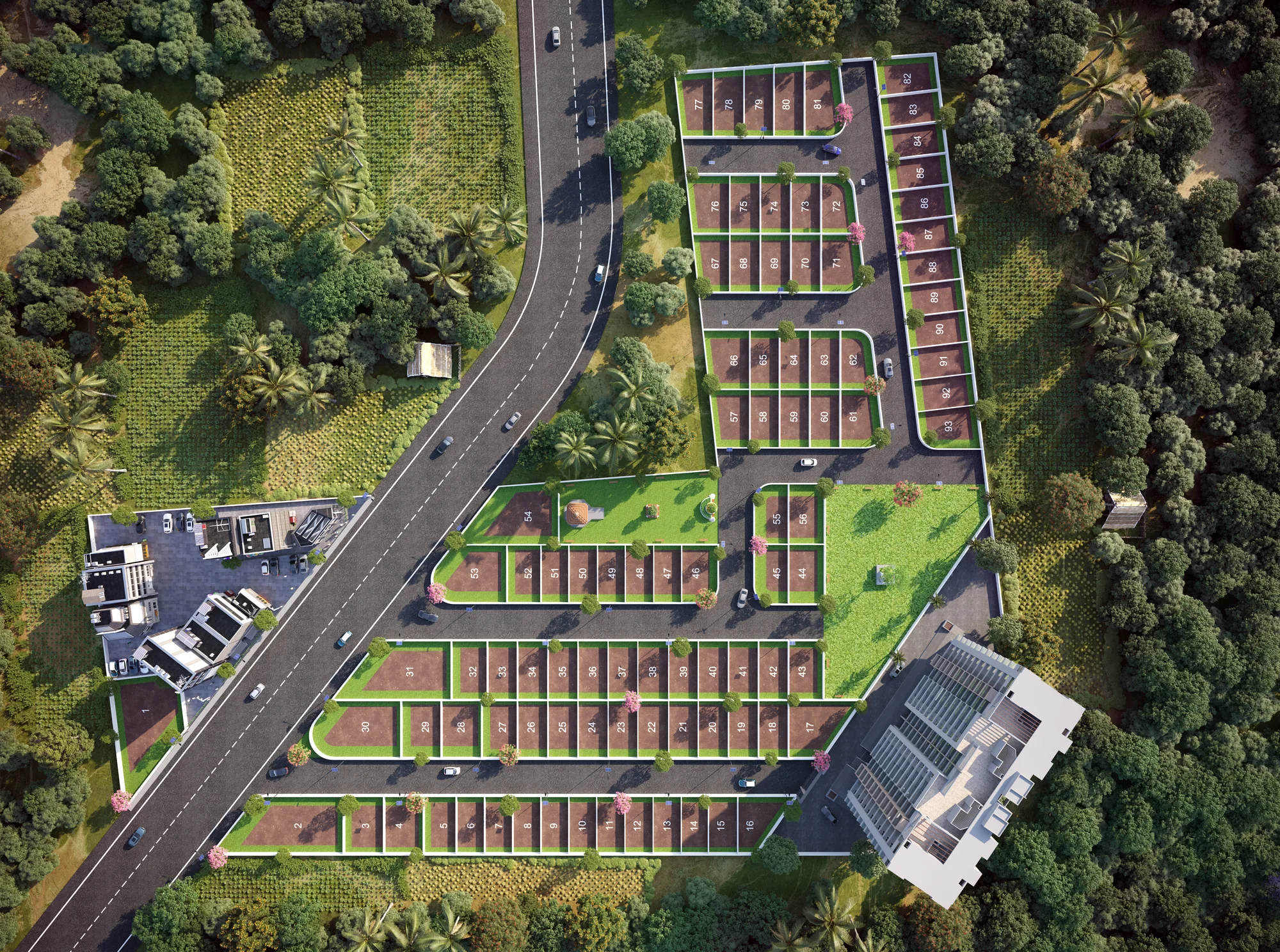 Overhead view of the Rangoli site layout